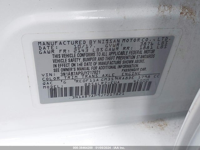 2018 NISSAN SENTRA SR VIN: 3N1AB7AP9JY217821