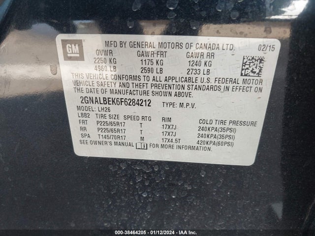 Chevrolet EQUINOX 1LT 2015 2GNALBEK6F6284212 Image 9