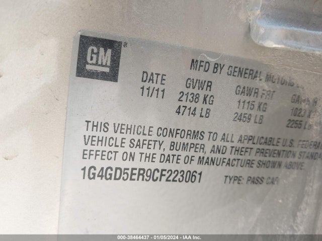 2012 BUICK LACROSSE PREMIUM 1 GROUP VIN: 1G4GD5ER9CF223061