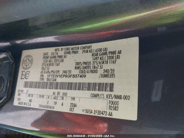 Ford F-150 Xlt 2016 1FTEW1EP6GFB57409 Image 9