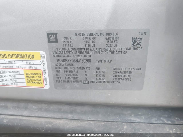 Chevrolet Traverse Ls 2017 1GNKRFED5HJ189268 Image 9