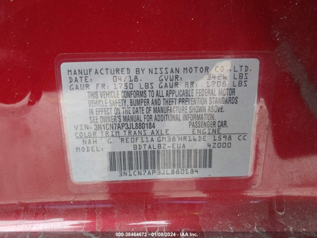 Nissan Versa 1.6 Sv 2018 3N1CN7AP3JL880184 Image 9