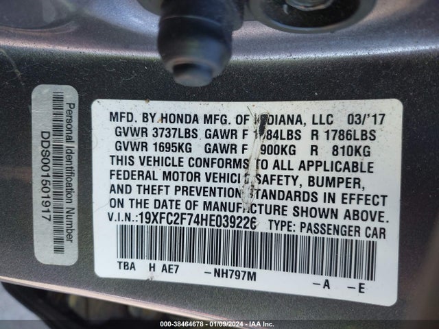 Honda CIVIC EX 2017 19XFC2F74HE039226 Image 9