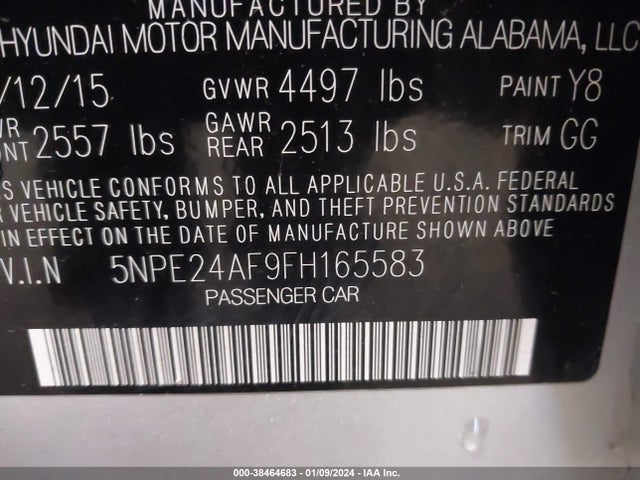 Hyundai SONATA SE 2015 5NPE24AF9FH165583 Image 9