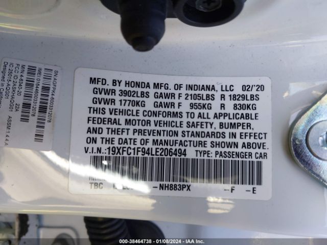 2020 HONDA CIVIC 19XFC1F94LE206494 Photo 8