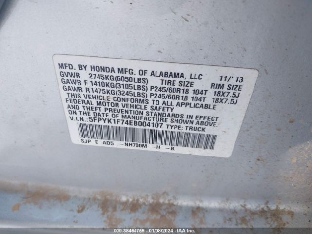 5FPYK1F74EB004107 Honda Ridgeline Sport
