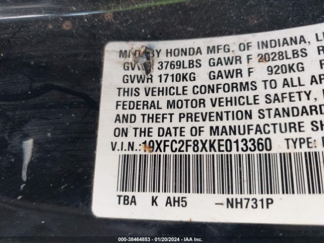 19XFC2F8XKE013360 Honda Civic Sport