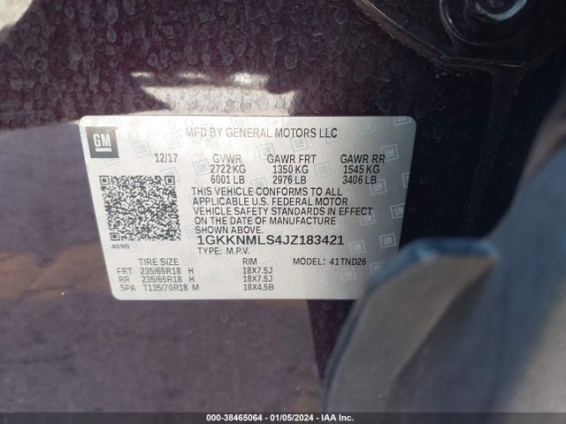 GMC Acadia Slt-1 2018 1GKKNMLS4JZ183421 Image 9