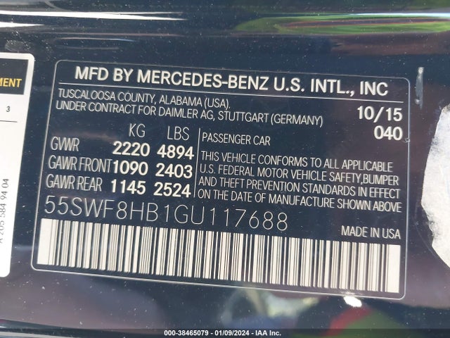 2016 MERCEDES-BENZ AMG C 63 S VIN: 55SWF8HB1GU117688
