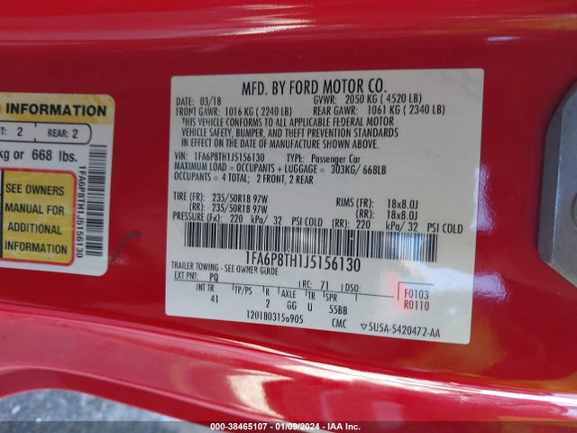 Ford Mustang Ecoboost 2018 1FA6P8TH1J5156130 Image 9