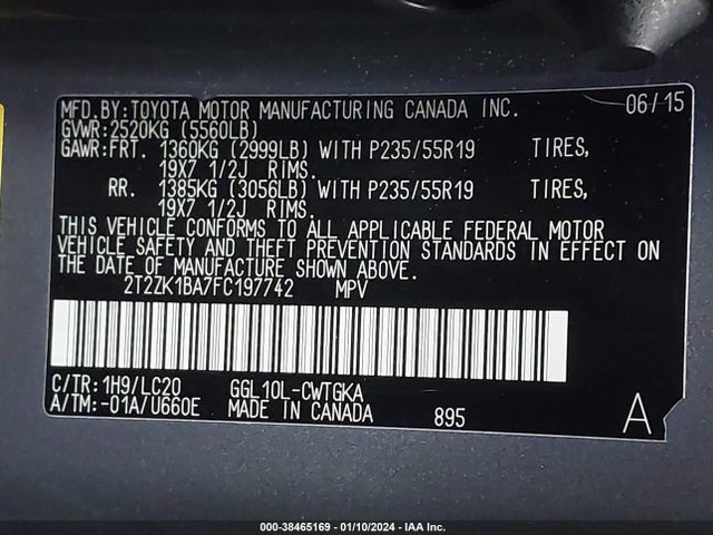 2T2ZK1BA7FC197742 Lexus RX 350