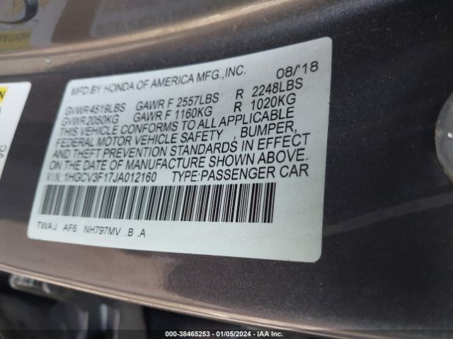 1HGCV3F17JA012160 Honda ACCORD HYBRID