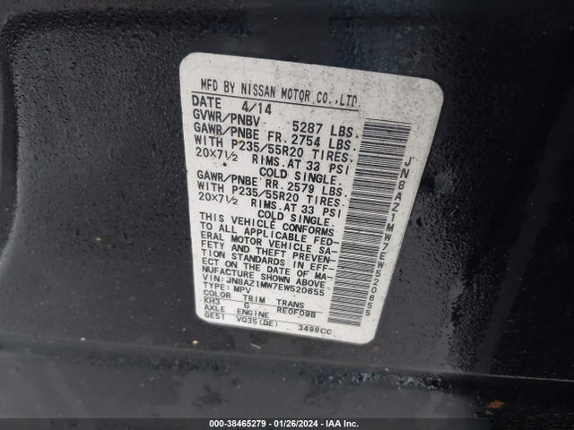 Nissan Murano Le 2014 JN8AZ1MW7EW520655 Image 9