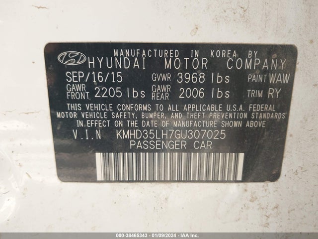 Aukcja sprzedaży 2016 Hyundai Elantra Gt, vin: KMHD35LH7GU307025, numer aukcji: 38465343