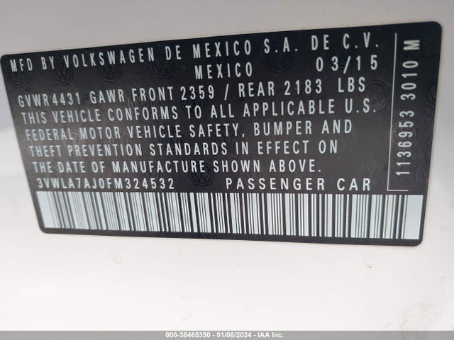 3VWLA7AJ0FM324532 Volkswagen Jetta 2.0l Tdi Se
