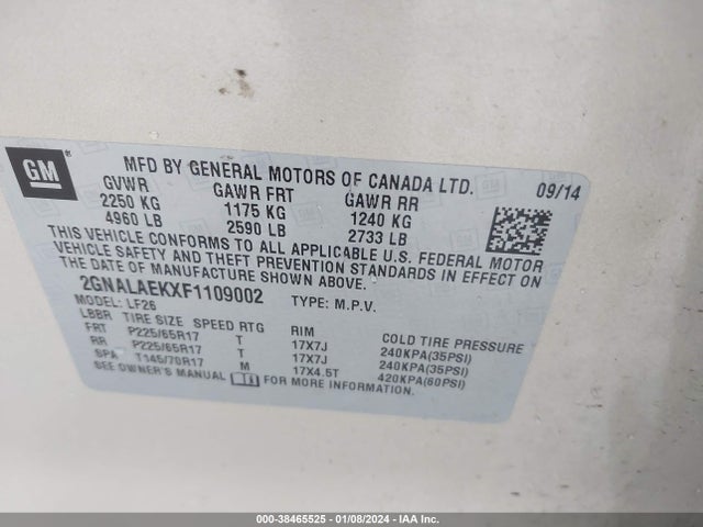 Chevrolet EQUINOX LS 2015 2GNALAEKXF1109002 Image 9