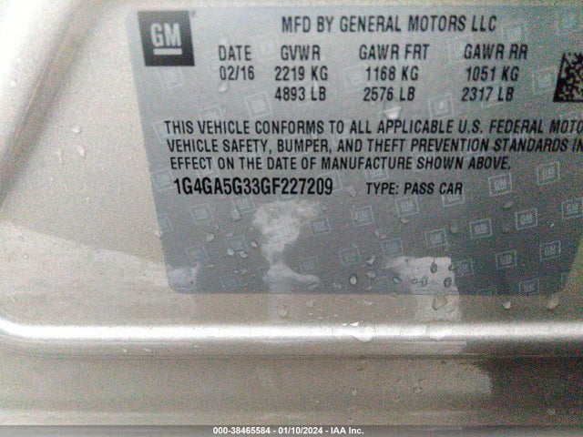 2016 BUICK LACROSSE VIN: 1G4GA5G33GF227209