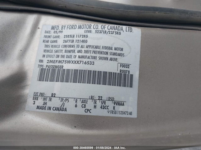 1999 MERCURY GRAND MARQUIS LS VIN: 2MEFM75WXXX716533