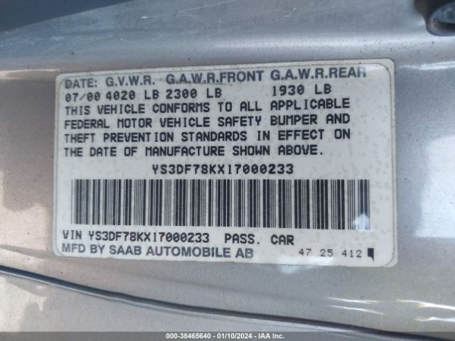 2001 SAAB 9-3 YS3DF78KX17000233 Photo 8