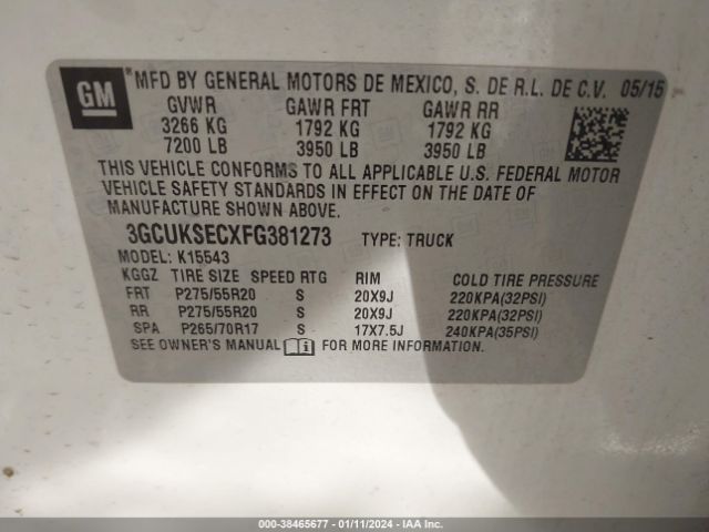 3GCUKSECXFG381273 Chevrolet Silverado 1500 1lz