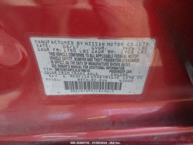3N1CN7AP2JL810613 Nissan Versa 1.6 Sv
