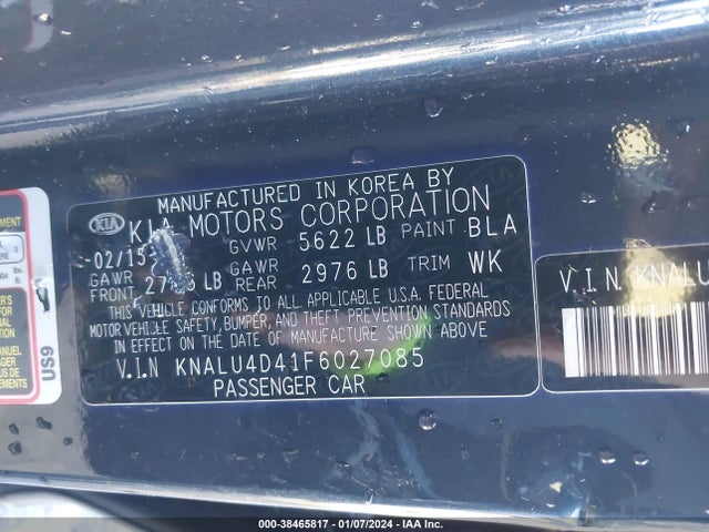 2015 KIA K900 PREMIUM VIN: KNALU4D41F6027085