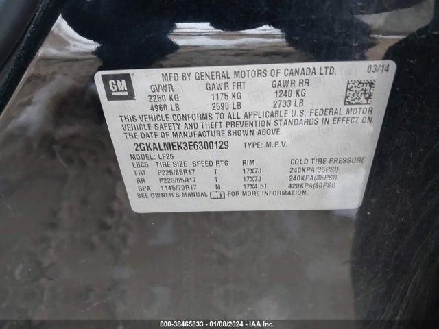 GMC Terrain Sle-1 2014 2GKALMEK3E6300129 Image 9
