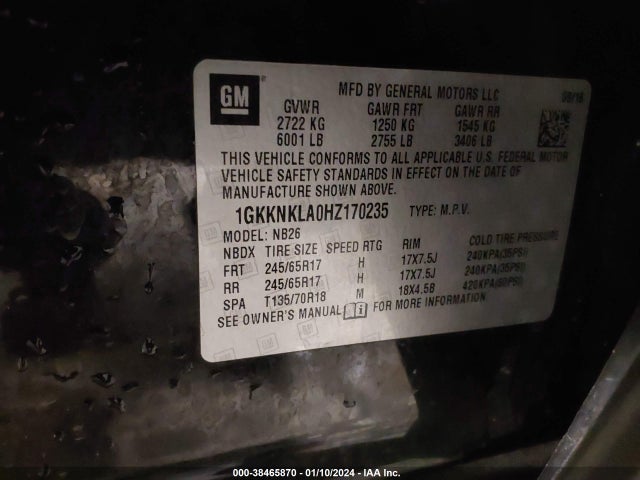 1GKKNKLA0HZ170235 GMC Acadia Sle-1
