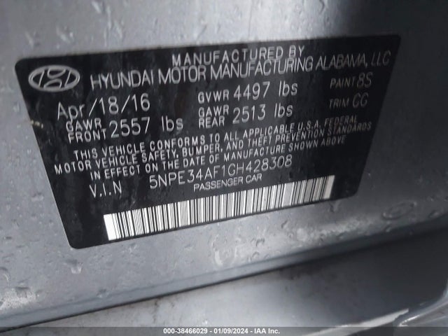 2016 HYUNDAI SONATA SPORT VIN: 5NPE34AF1GH428308