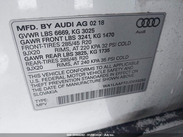 WA1LAAF72JD033252 Audi Q7 3.0t Premium