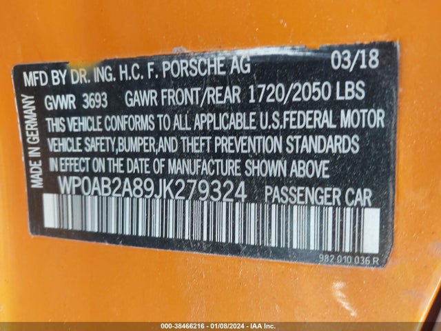 2018 PORSCHE 718 CAYMAN WP0AB2A89JK279324 Photo 8