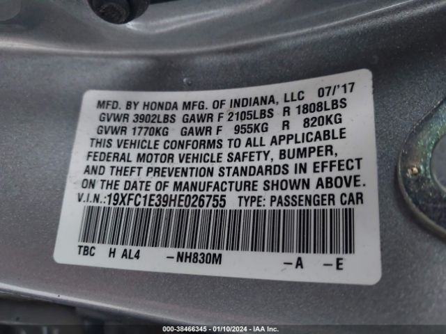 19XFC1E39HE026755 Honda Civic Ex-t