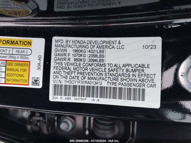 Honda ACCORD EX 2024 1HGCY1F31RA013412 Image 9
