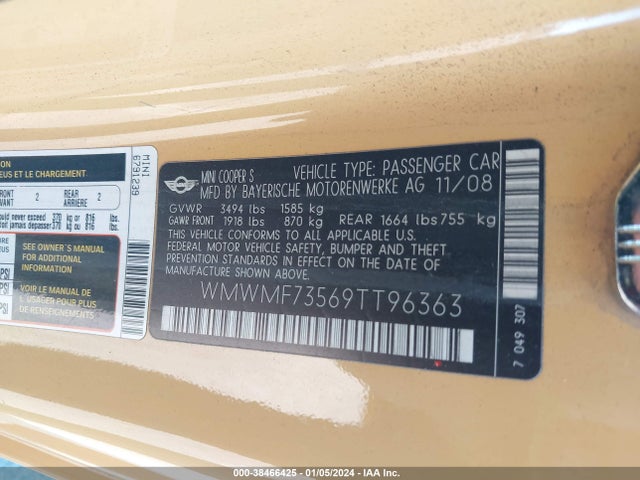 2009 MINI COOPER S WMWMF73569TT96363 Photo 8