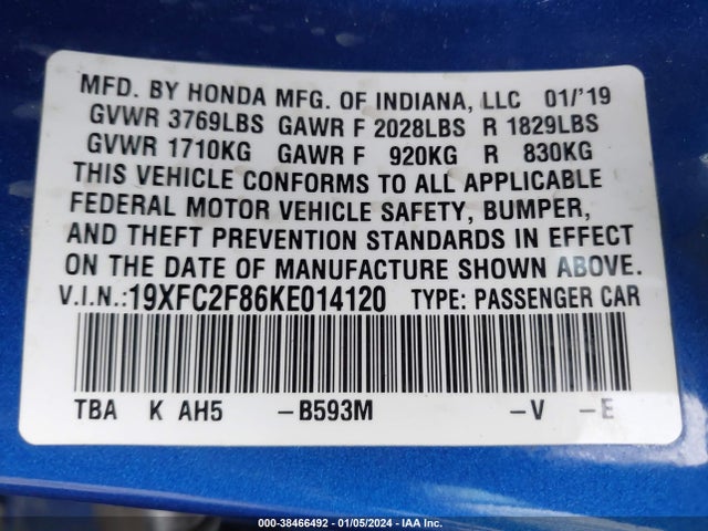 Honda Civic Sport 2019 19XFC2F86KE014120 Image 9