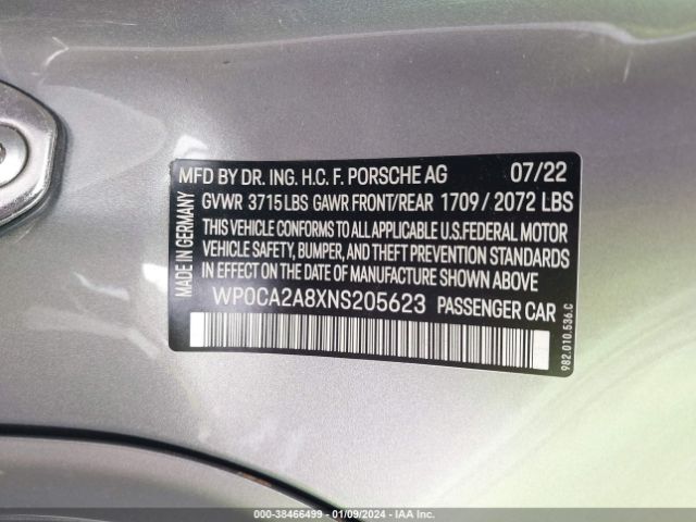 2022 PORSCHE 718 BOXSTER WP0CA2A8XNS205623 Photo 8