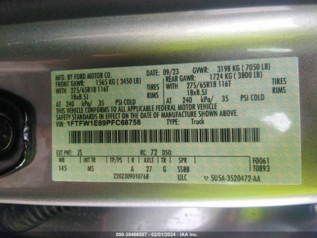 1FTFW1E89PFC68758 Ford F-150 Xlt
