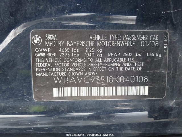 2008 BMW 328XI VIN: WBAVC93518K040108