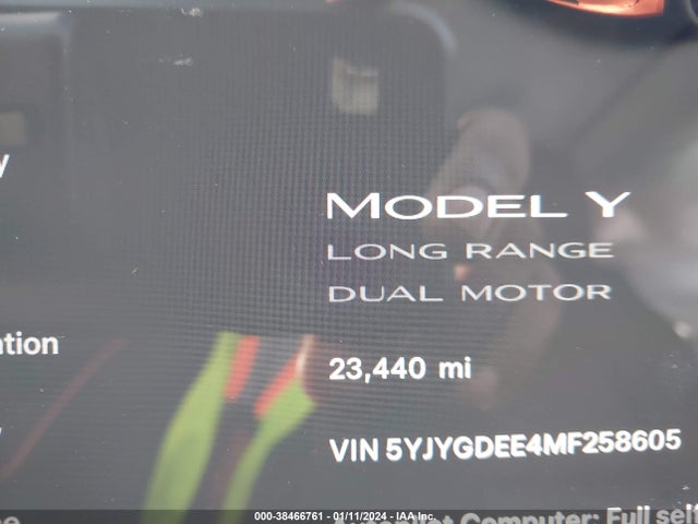 2021 TESLA MODEL Y LONG RANGE DUAL MOTOR ALL-WHEEL DRIVE VIN: 5YJYGDEE4MF258605