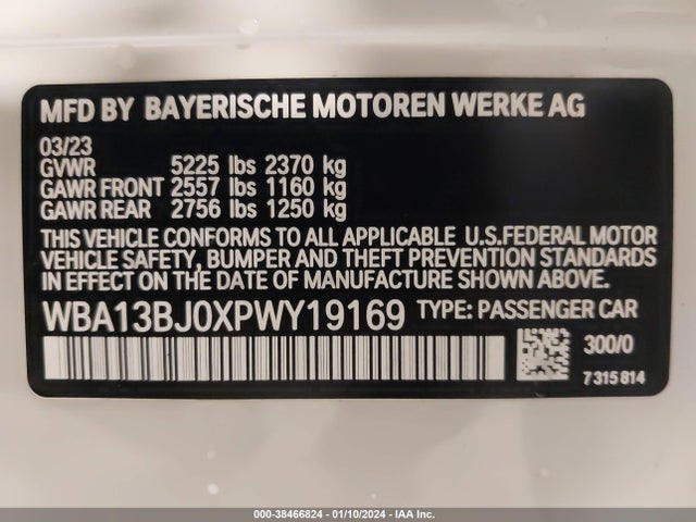 2023 BMW 530I XDRIVE VIN: WBA13BJ0XPWY19169