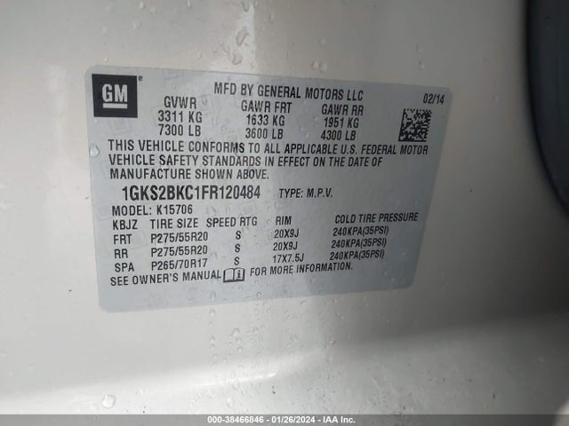 GMC YUKON SLT 2015 1GKS2BKC1FR120484 Image 9