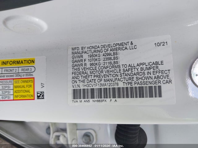Honda ACCORD LX 2021 1HGCV1F13MA120378 Image 9