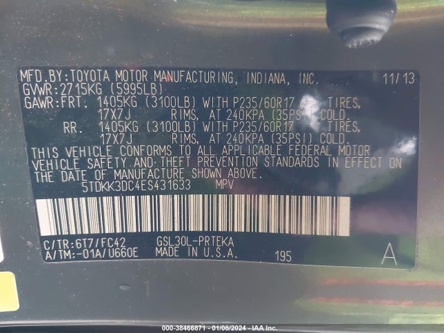 Toyota Sienna Le V6 8 Passenger 2014 5TDKK3DC4ES431633 Image 9