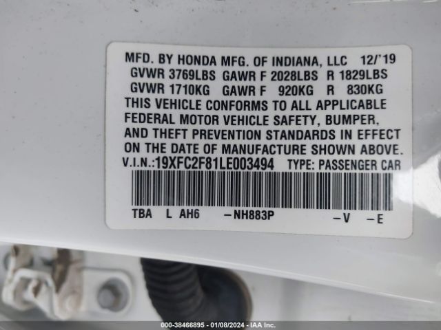 19XFC2F81LE003494 Honda Civic Sport
