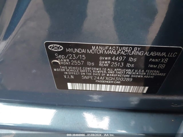 2016 HYUNDAI SONATA SE VIN: 5NPE24AFXGH310289