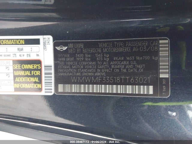2008 MINI COOPER WMWMF33518TT63021 Photo 8