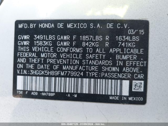 3HGGK5H89FM779924 Honda Fit Ex/ex-l