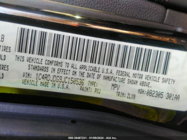 1C4RDJDG9JC150536 Dodge Durango Gt Awd