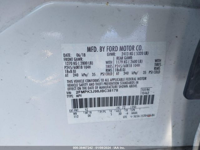 2FMPK3J98JBC38178 Ford EDGE SEL