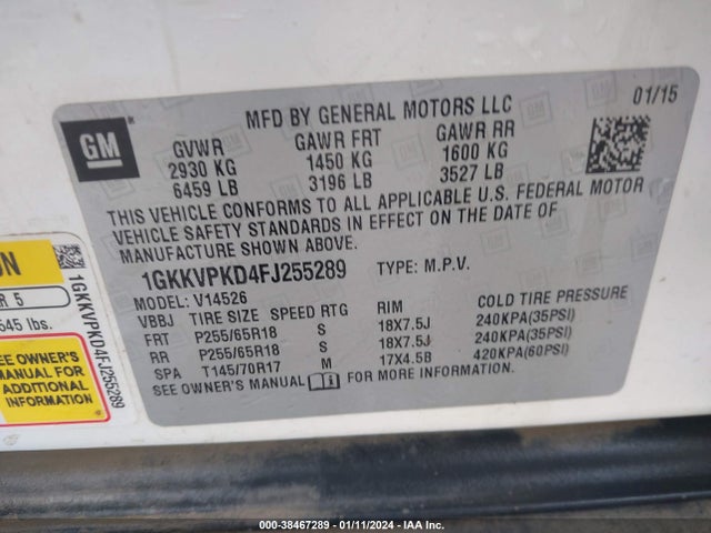 GMC Acadia Sle-2 2015 1GKKVPKD4FJ255289 Image 9